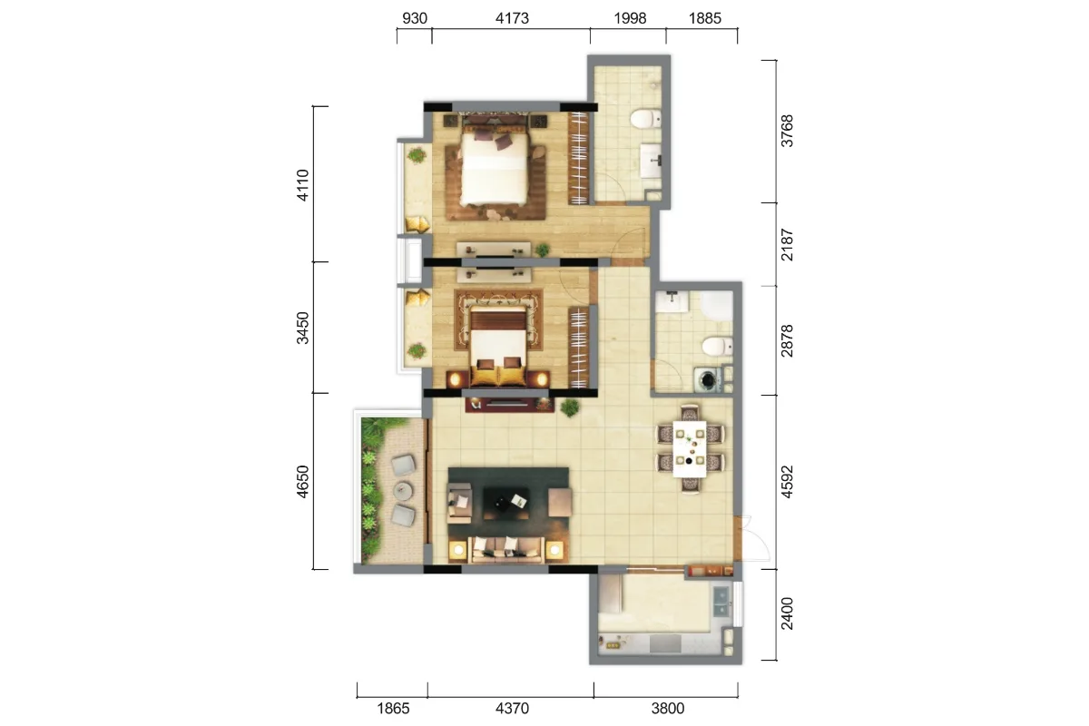 2 Bedrooms 2 Bathrooms Apartment Size 117sqm