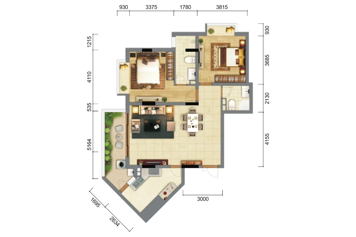 2 Bedrooms 2 Bathrooms Apartment Size 110sqm